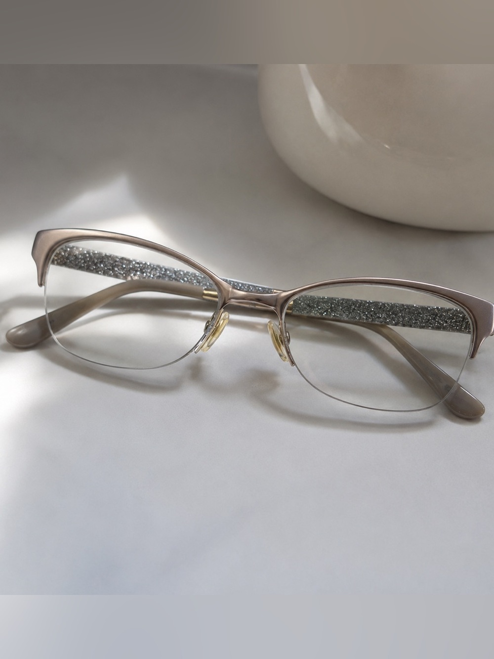 Jimmy CHOO Elegant Women’s Matte Dove Glitter Accent Eyeglasses 106 F78 135